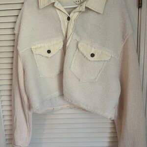 POL Cream and White Crop Top